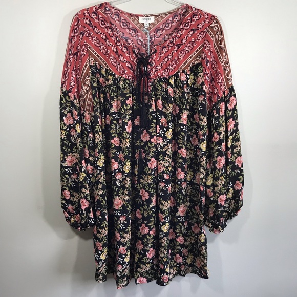 Umgee Dresses & Skirts - Boho Mixed Print Cottagecore Lace Up Dress S M L